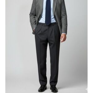 The World Best Mens W17 Dark Grey Slash-Pockets Straight Leg Wool Pants